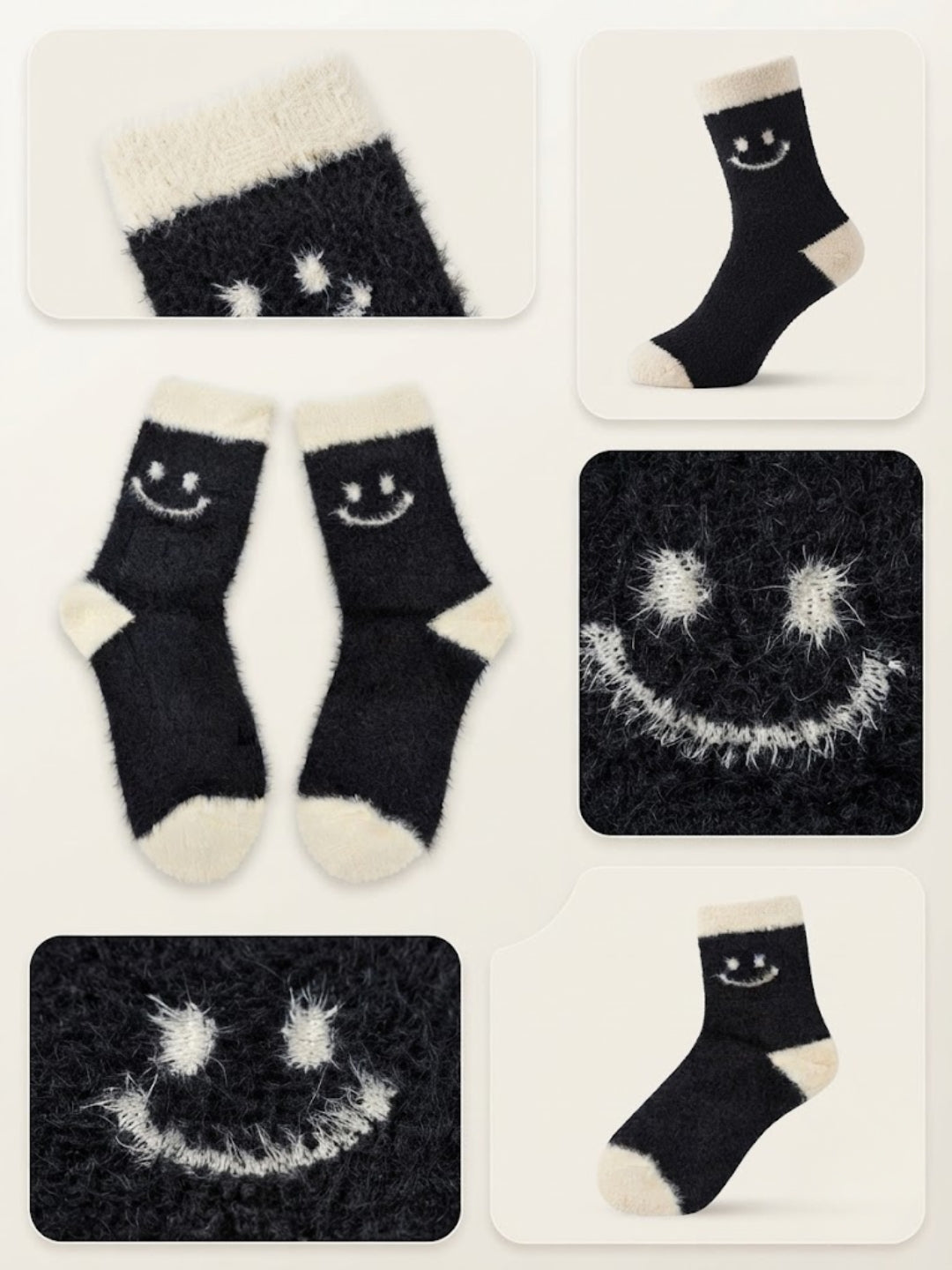 Cdeck Women’s Fuzzy Socks Combo | Soft & Warm Winter Socks with Cute Design | Black & Grey | Free Size
