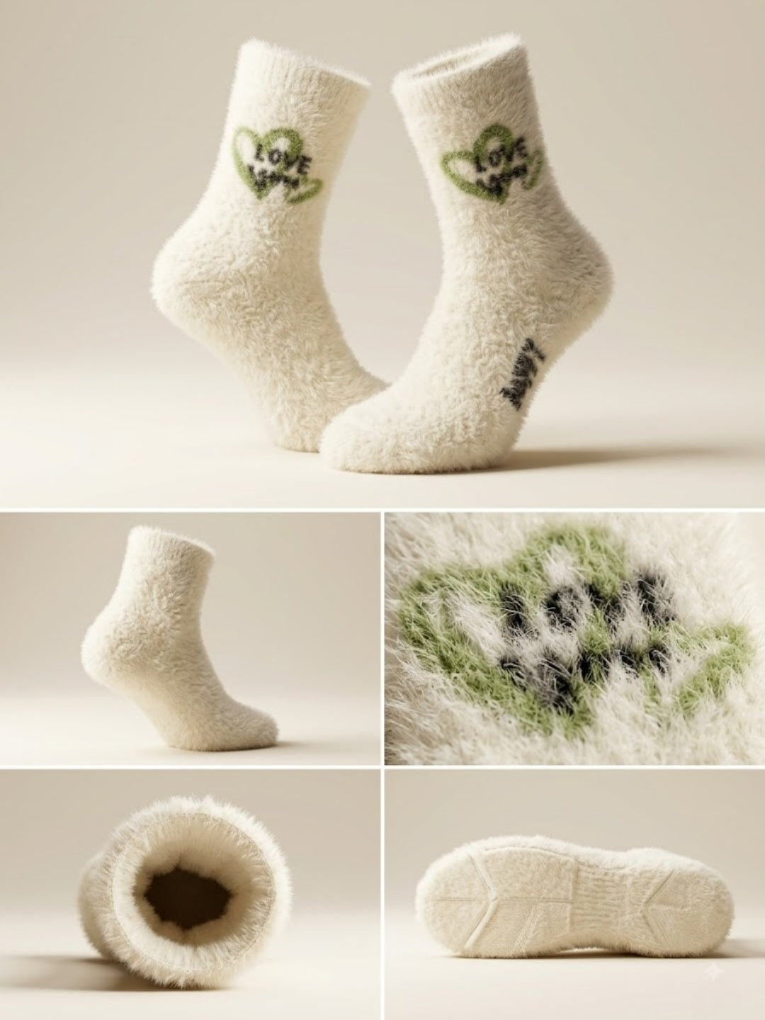 Cdeck Women’s Soft & Warm Fuzzy Winter Socks Heart Design | Cozy Comfortable Fluffy Socks | Free Size | Cream