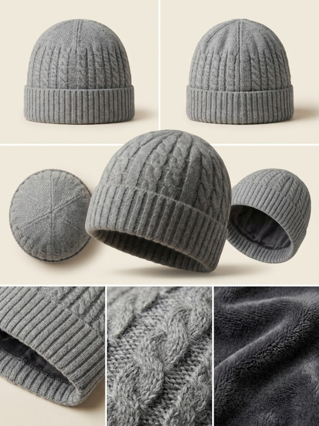 Cdeck Men’s Winter Woolen Cap | Ribbed Knit Beanie | Free Size | Soft & Warm | Grey