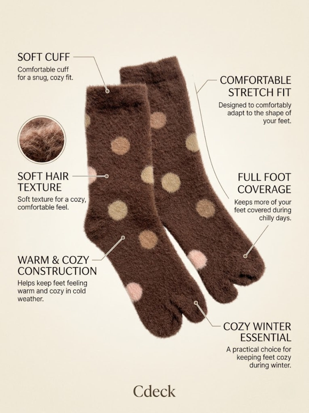Cdeck Warm Socks for Women | Soft Cozy Comfortable Full-Length Winter Socks with Stylish Printed Design for Home & Everyday Wear | Brown