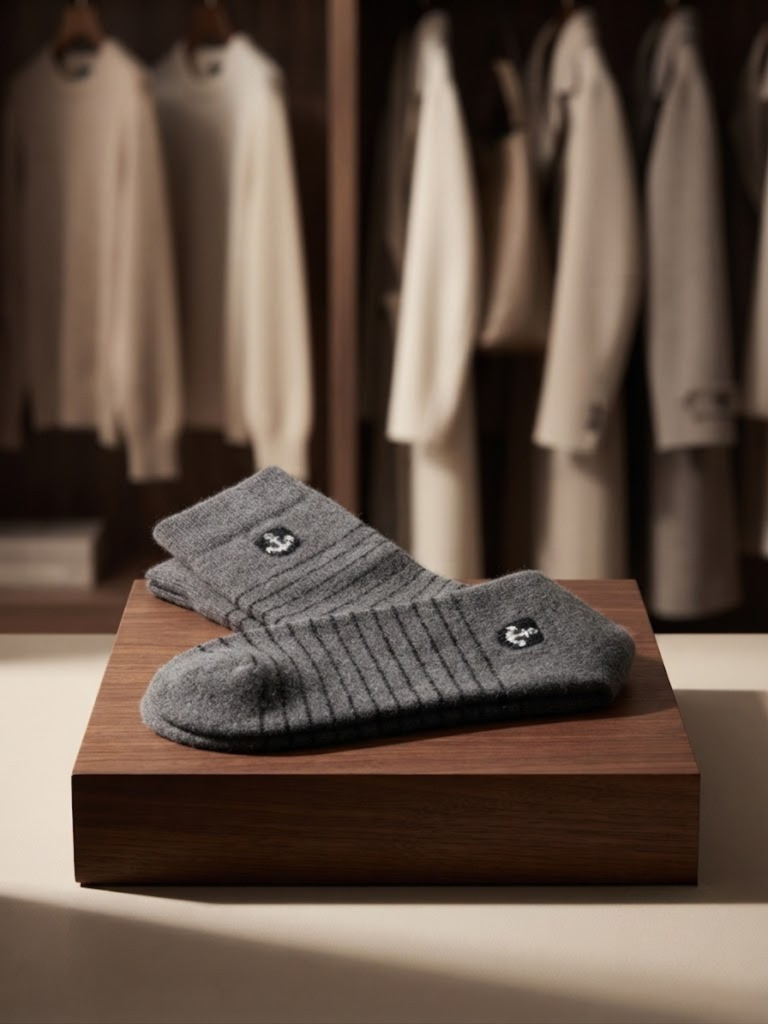 Cdeck Men’s Soft Wool Socks | Charcoal Grey Ribbed Warm Winter Socks