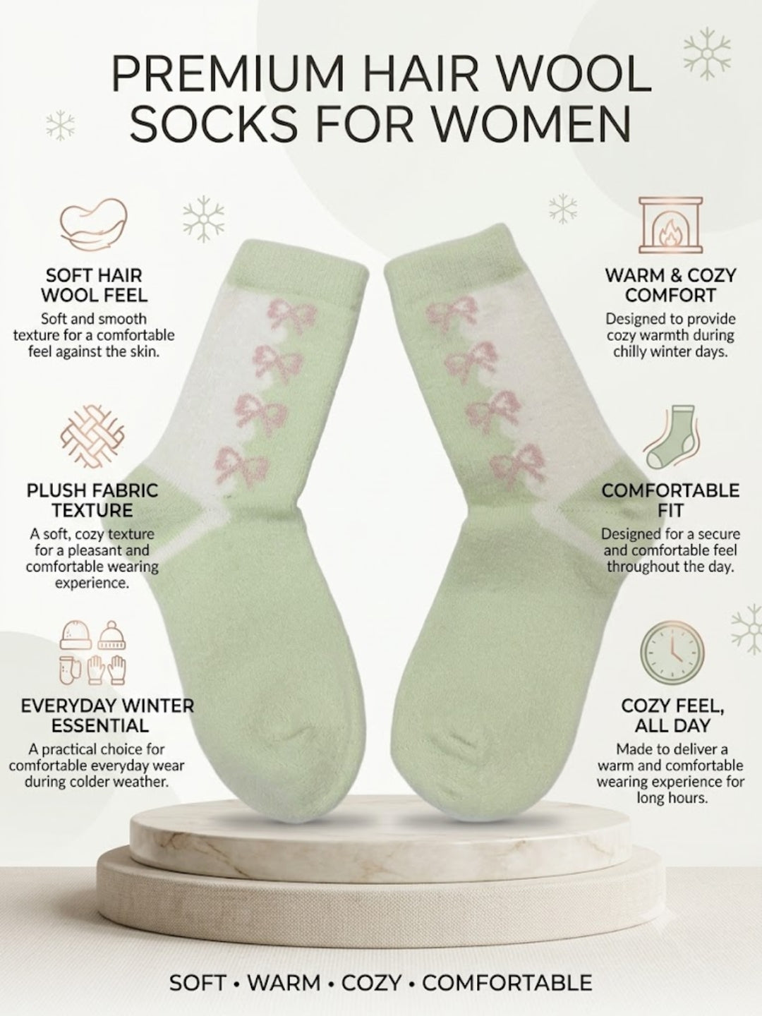 Cdeck Women’s Winter Hair Wool Socks | Warm & Comfortable | Free Size | Mint Green