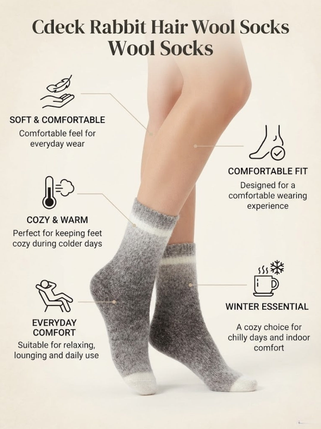 Cdeck Unisex Premium Fuzzy Socks – Soft Warm Cozy Winter Socks for Men & Women | Comfortable Everyday Winter Wear | Free Size | Grey Brown