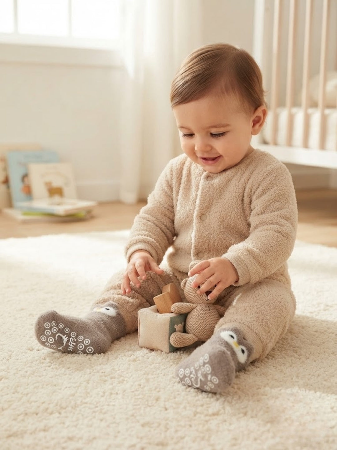 Cdeck Kids Winter Woolen Socks | Soft Fuzzy Rabbit Hair Wool Socks with Anti-Skid Sole | 0–4 Years | Pack of 3 | Multicolor