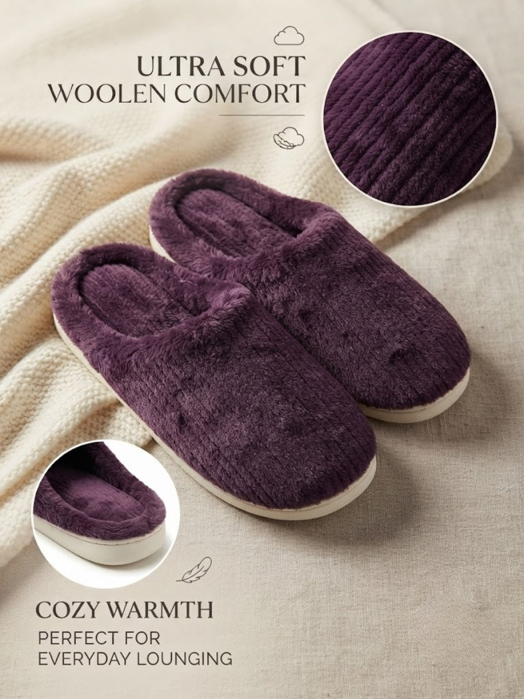 Cdeck Women’s Fuzzy Winter Slippers | Soft Plush  Slippers for Comfort & Warmth | Free Size | Purple