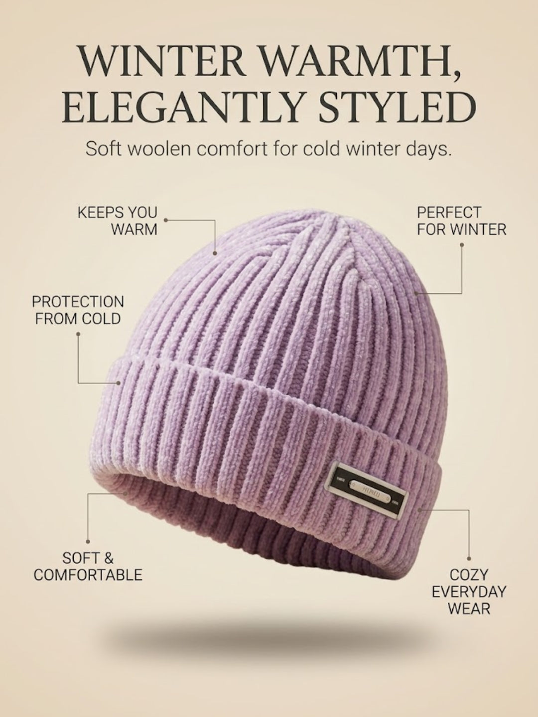 Cdeck Women Woolen Cap | Soft Knitted Winter Beanie for Women | Warm & Stylish Winter Wear | Free Size| Purple