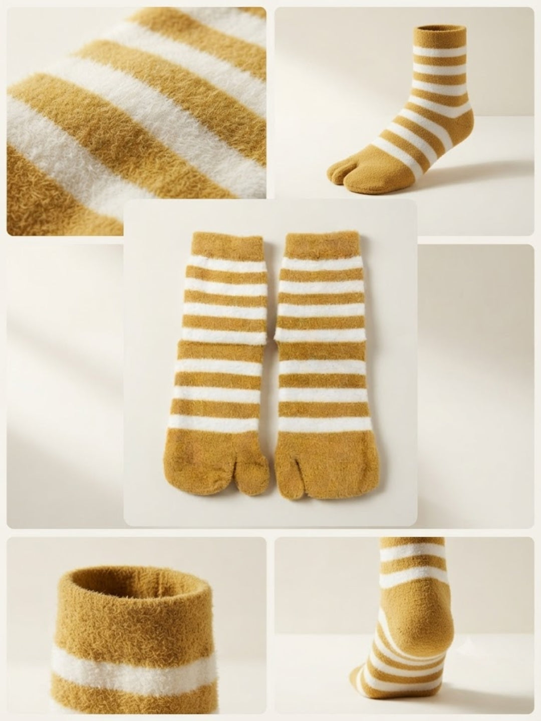 Cdeck Premium Hair Wool Socks for Women | Warm & Comfortable | Free Size | Mustard White Striped