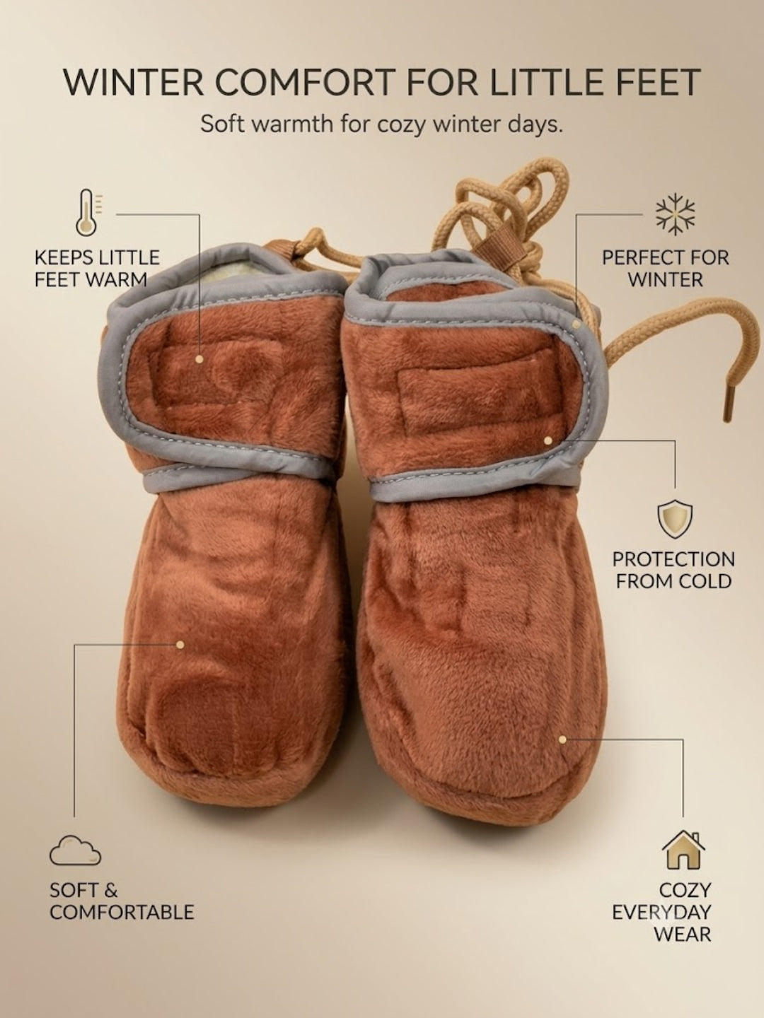 Cdeck Woolen Baby Booties for kids| Soft, Warm & Comfortable Winter Footwear | 3–9 Months | brown