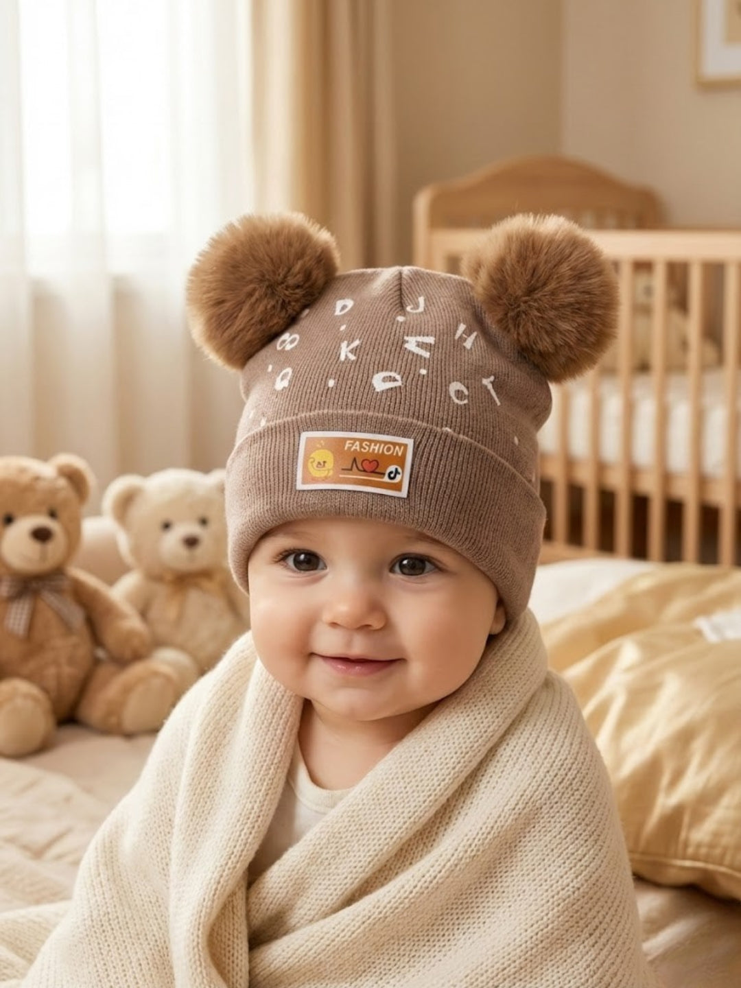 Cdeck Unisex Cable Knit Woolen Winter Beanie Cap with Pom Pom | Soft, Warm & Comfortable | 1–3 Years