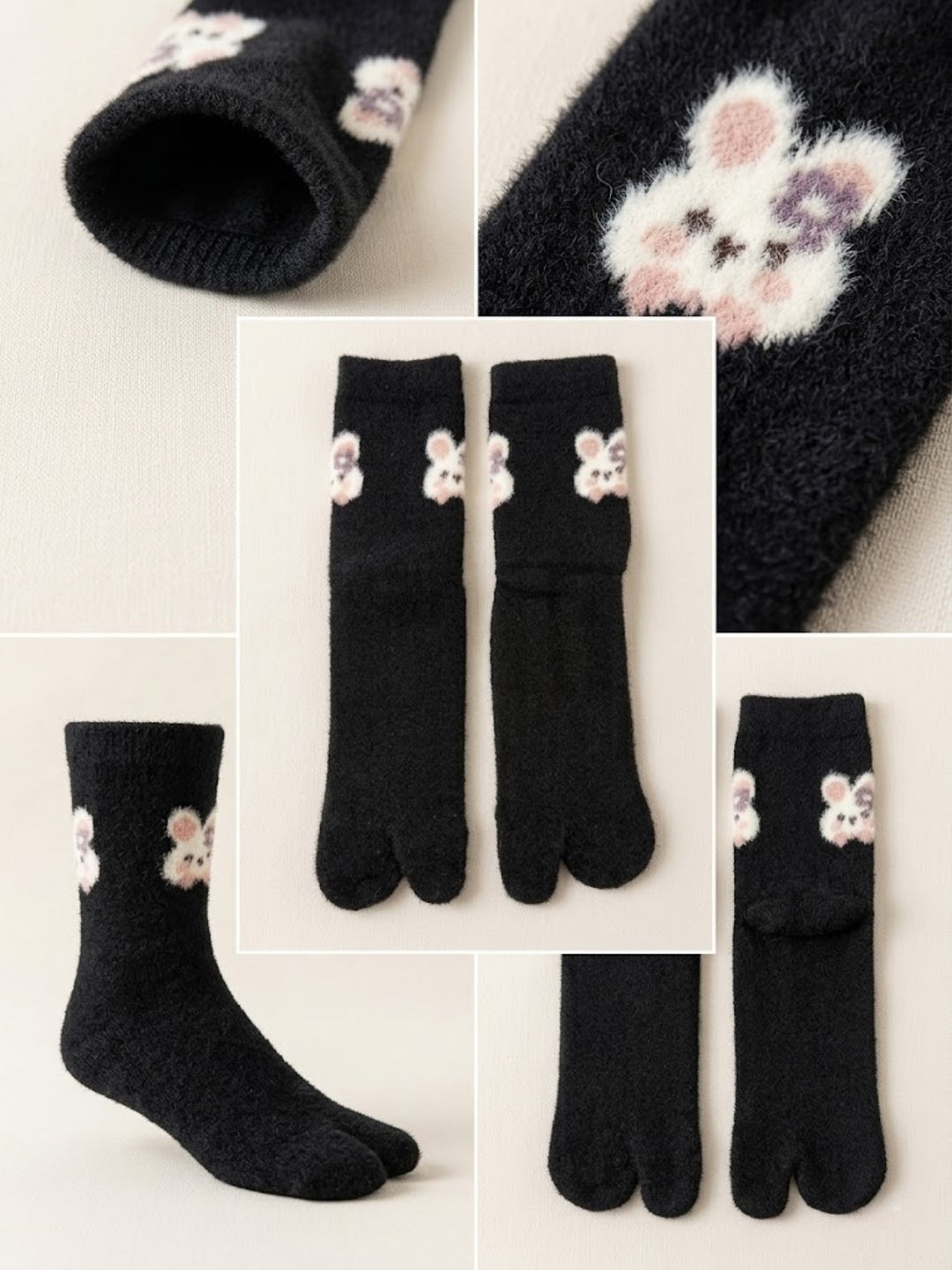 Cdeck Women’s Premium Soft Fuzzy Cute Animal Split-Toe Warm Winter Socks – Cozy Plush Free Size | Black