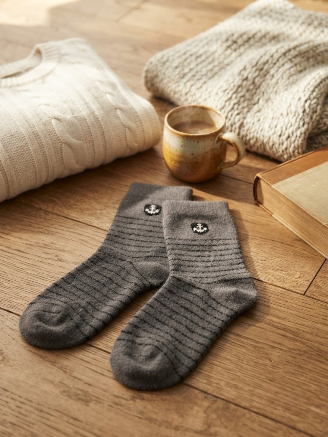 Cdeck Men’s Soft Wool Socks | Charcoal Grey Ribbed Warm Winter Socks
