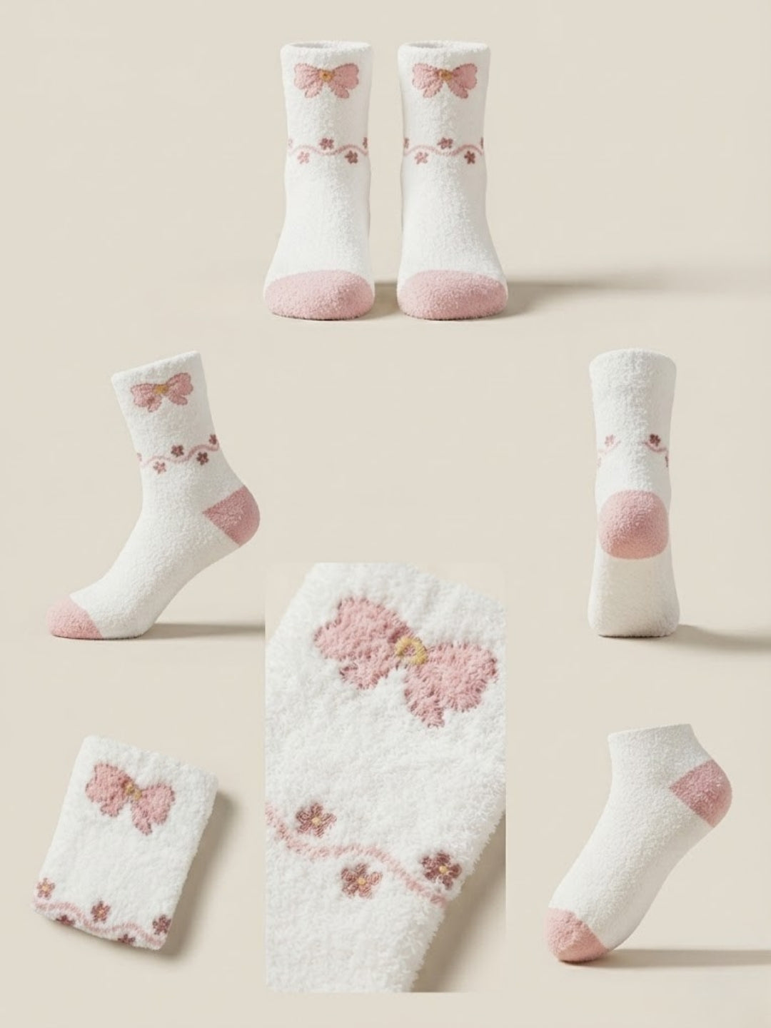 Cdeck Rabbit Hair Wool Socks for Women, 2 Pairs Fuzzy Warm Winter Socks with Cute Rabbit and Floral Pattern