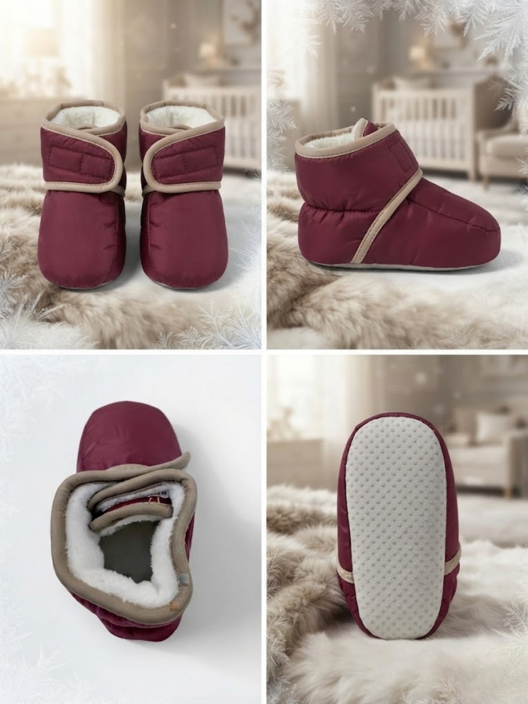Cdeck Baby Wool Booties | Soft Warm Winter Baby Shoes | Cozy Maroon Booties for Babies 3–9 Months