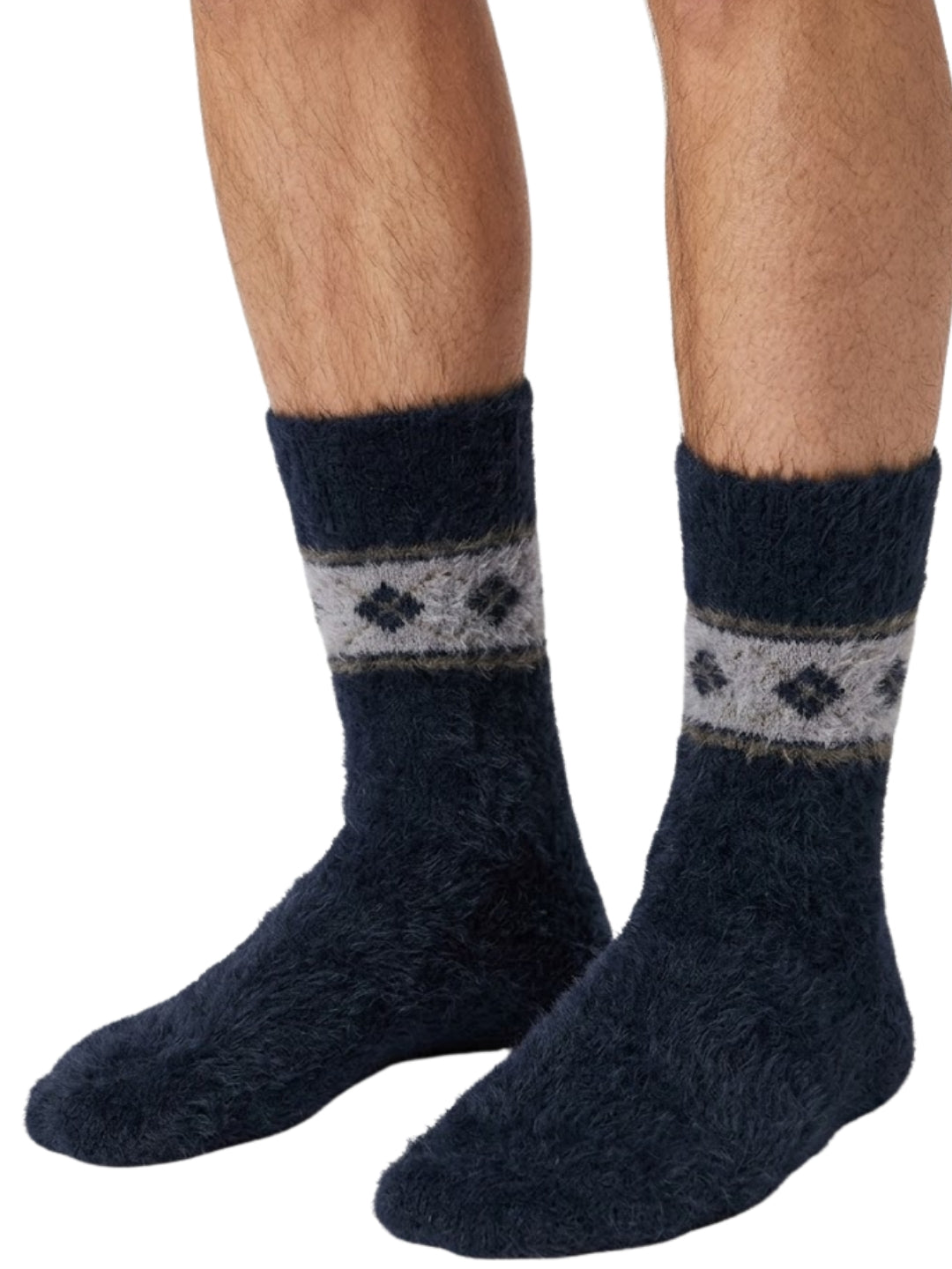 Cdeck Men’s Premium Fuzzy Wool Winter Socks | Soft, Warm & Comfortable | Stretchable Free Size | Navy Blue