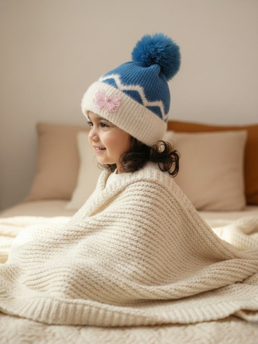 Cdeck Kids Woolen Winter Cap for Baby Girls | Soft, Warm & Comfortable | 1–2 Years