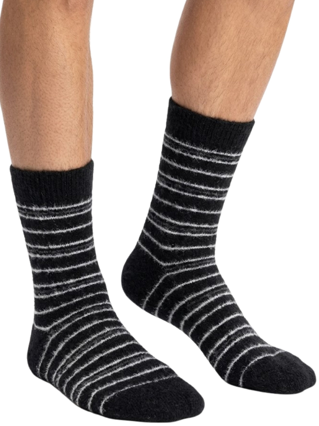 Cdeck Men’s Hair Wool Winter Socks | Single Pair | Soft, Warm & Comfortable | Black & White Striped