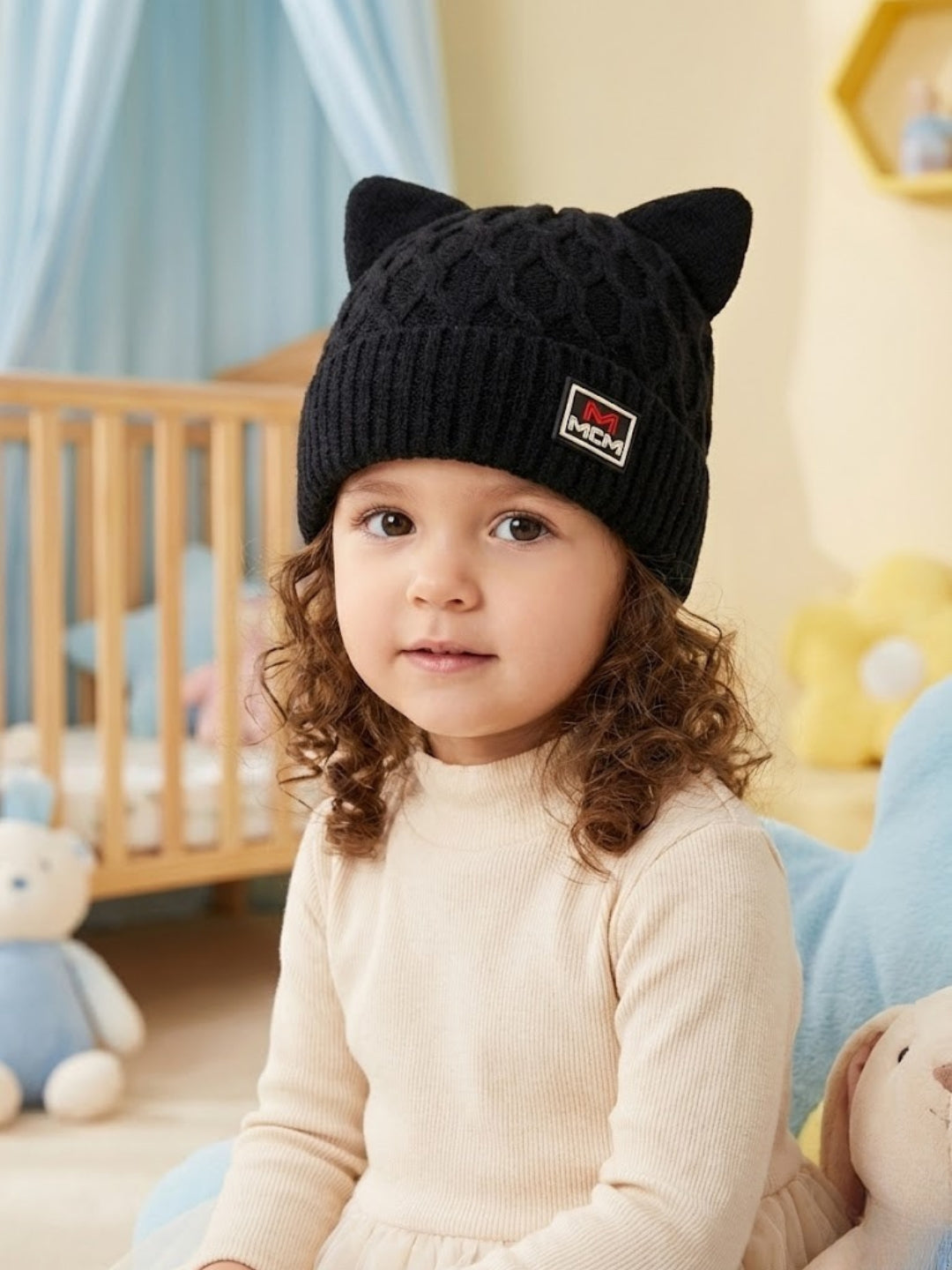 Cdeck Kids Woolen Winter Cap with Cute Cat Ear Design | Soft, Warm & Comfortable | 2–4 Years