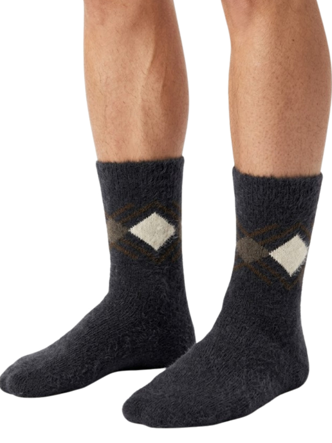 Cdeck Men’s Premium Hair Wool Winter Socks| Soft, Fuzzy, Warm & Comfortable | Black & Grey  | Free Size