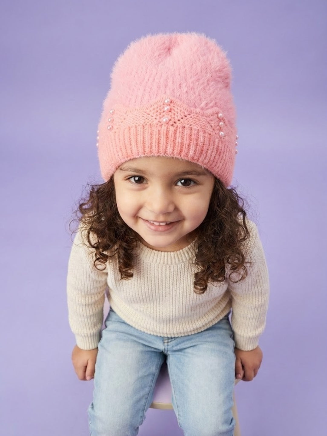 Cdeck Kids Woolen Winter Cap for Baby Girls | Soft, Warm & Comfortable | 1–2 Years