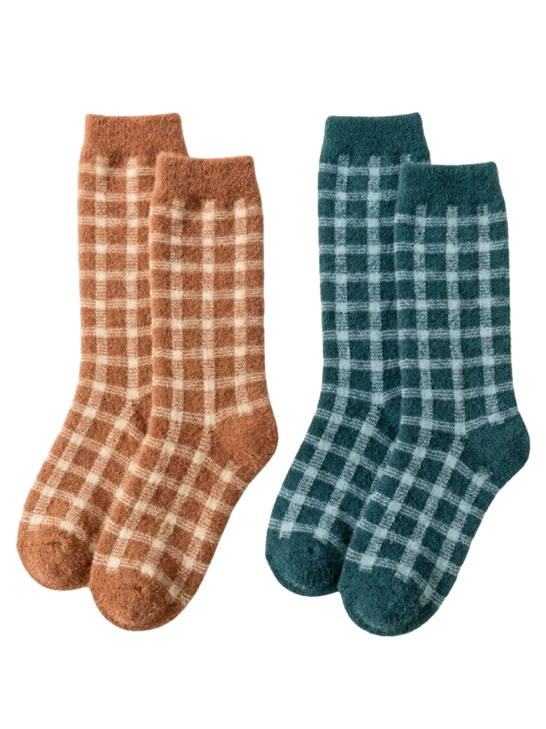 Cdeck Women’s Premium Soft Fuzzy Checkered Warm Winter Socks Combo for Women | Free Size | Brown & green