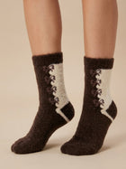Cdeck Women’s Fuzzy Wool Socks | Soft & Warm Winter Socks | Cute Floral Pattern | Brown & Cream | Free Size