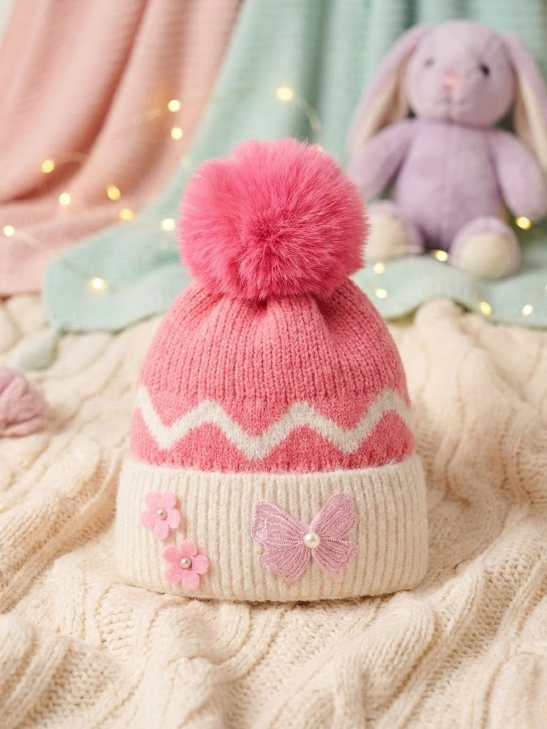 Cdeck Kids Woolen Winter Cap for Baby Girls | Soft, Warm & Comfortable | 1–2 Years