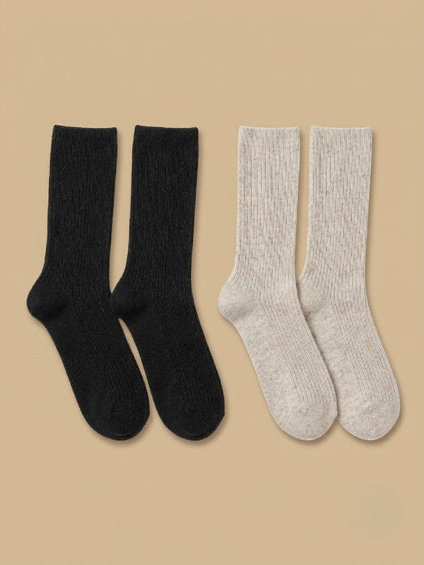 Cdeck Unisex Woolen Winter Socks for Men & Women – Pack of 2 Pairs | Soft Warm Cozy Socks  | Free Size | Black & Beige
