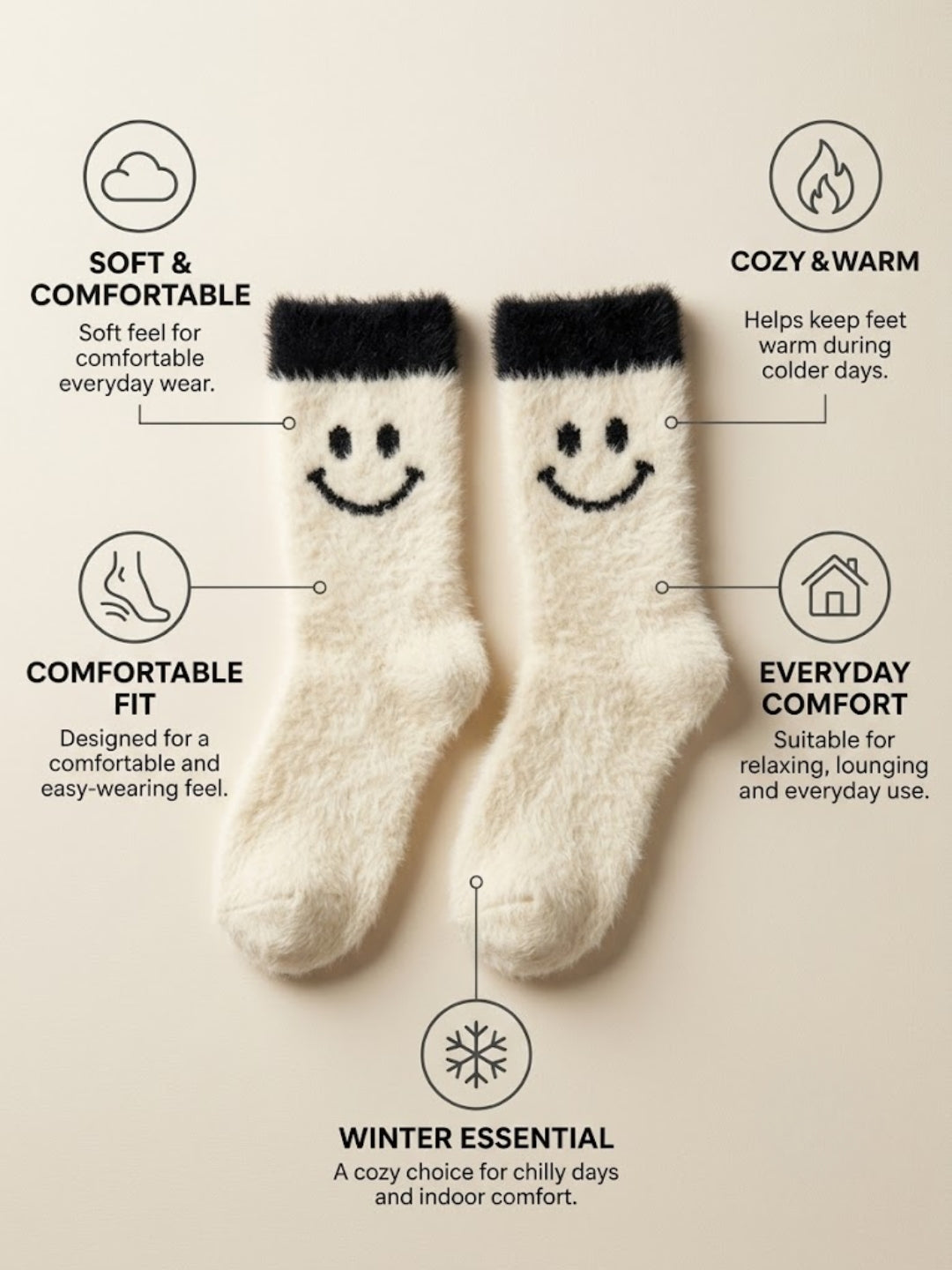 Cdeck Women’s Wool Socks | Soft & Warm Woolen Winter Socks | Free Size | Cream  DESCRIPTION
