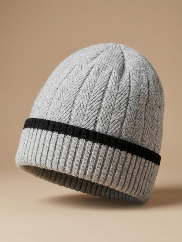 Cdeck Men’s Winter Woolen Cap | Ribbed Knit Beanie | Free Size | Soft & Warm | Grey