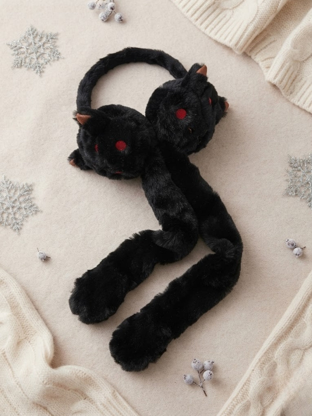Cdeck Velvet Devil Earmuffs for Girls & Women, Soft Warm Winter Earmuffs with Long Hanging Ear Covers, Free Size