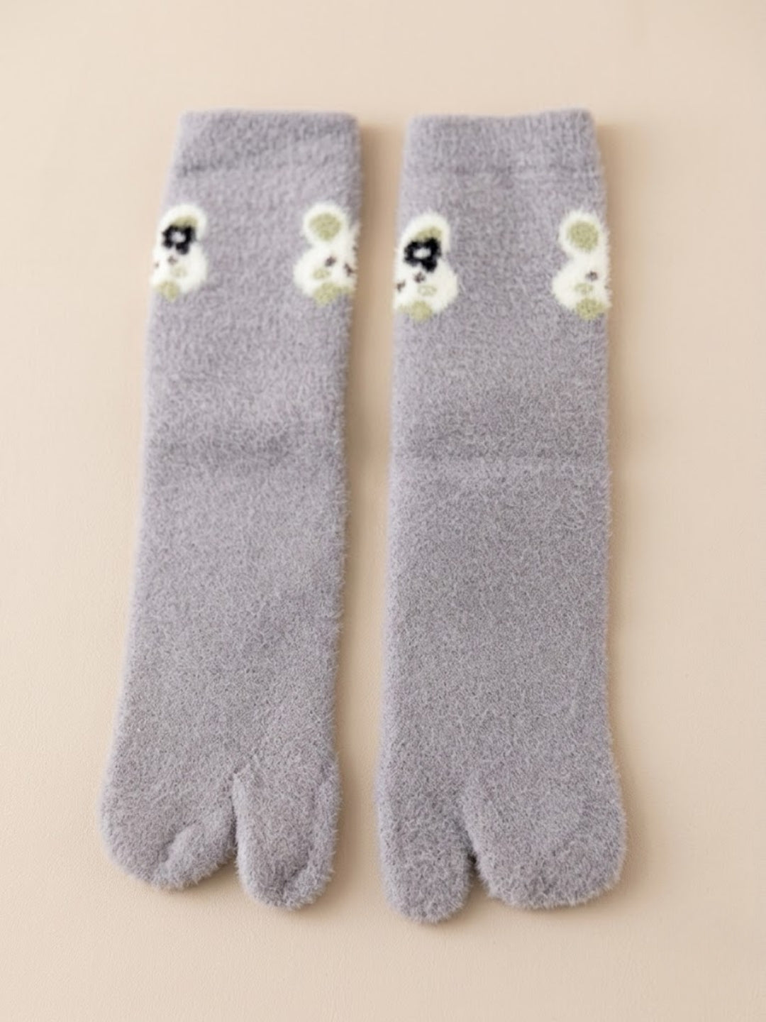 Cdeck Women’s Premium Soft Fuzzy Bear Design Warm Winter Split-Toe Socks | Free Size | Grey