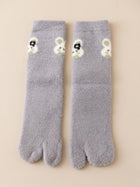 Cdeck Women’s Premium Soft Fuzzy Bear Design Warm Winter Split-Toe Socks | Free Size | Grey