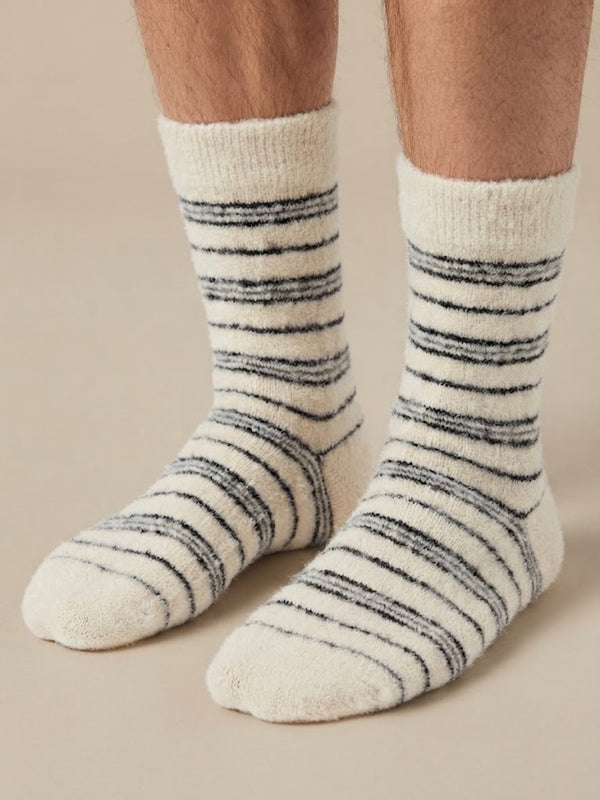 Cdeck Men’s Hair Wool Winter Socks | Single Pair | Soft, Warm, Fuzzy & Stretchable | Cream Striped
