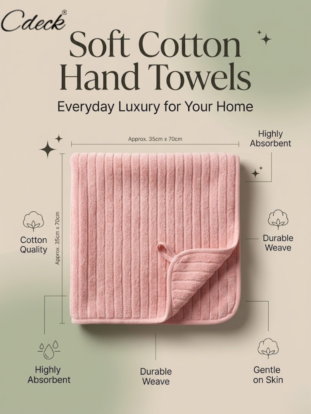 Cdeck Premium Cotton Hand Towel | Soft, Absorbent & Comfortable Everyday Use