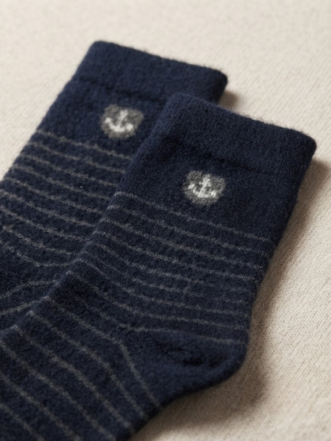 Cdeck Men’s Soft Wool Socks | Warm & Comfortable Navy Striped Socks