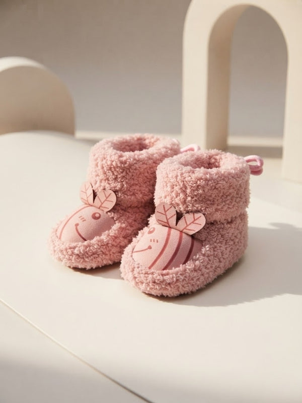 Cdeck Baby Wool Booties | Soft Warm Fleece Baby Shoes | Cute Pink Booties for Babies 3–9 Months