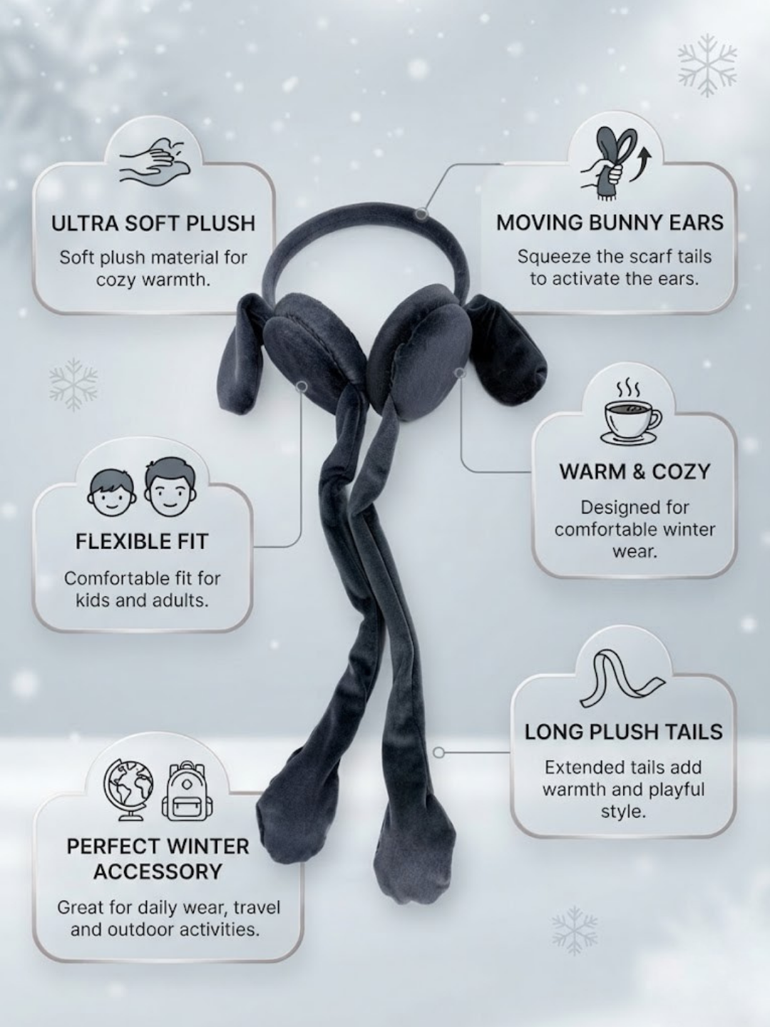 Cdeck Velvet Earmuffs for Girls & Women, Soft Warm Winter Earmuffs with Long Hanging Ear Covers, Free Size