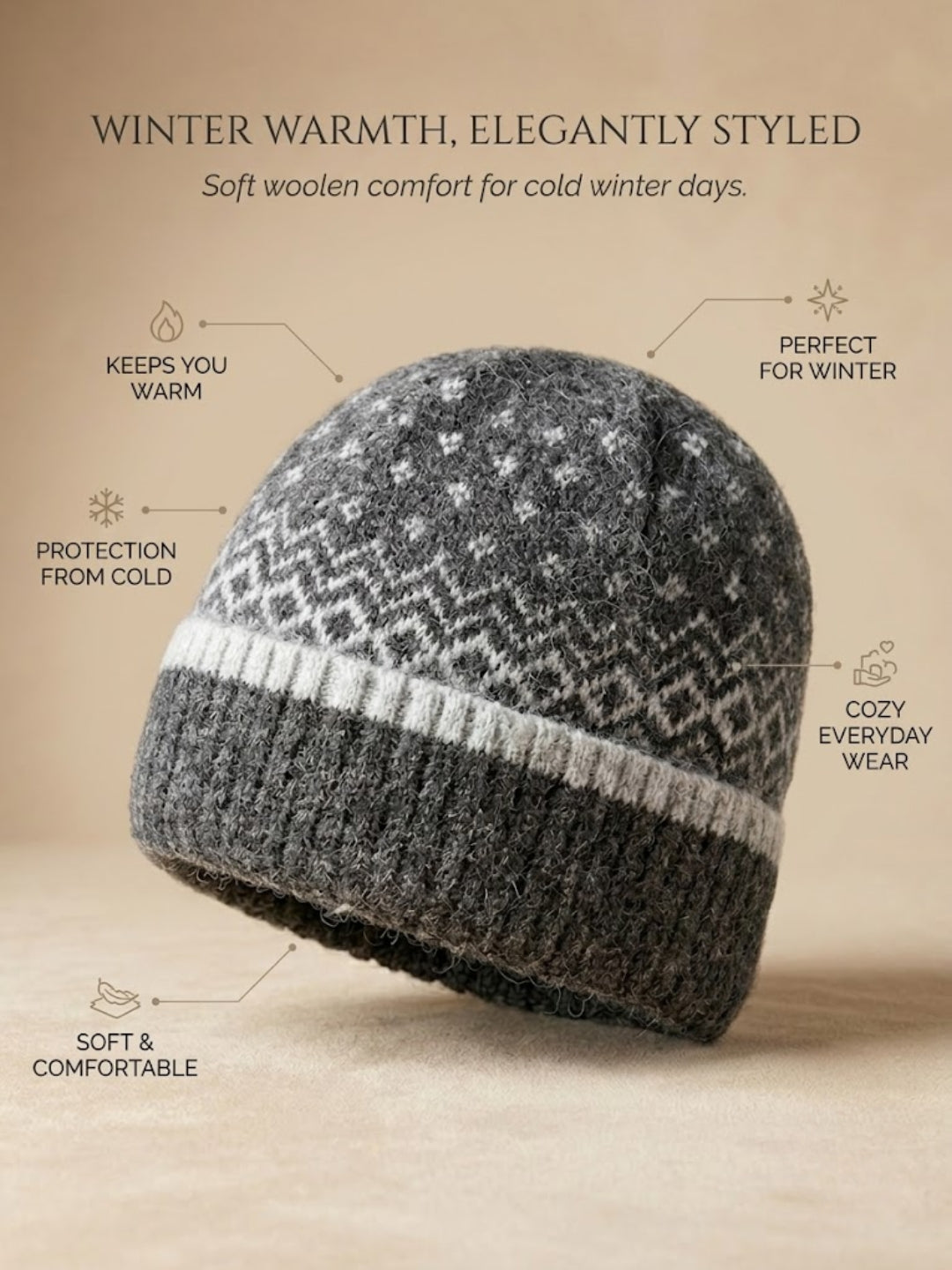 Cdeck Women Woolen Cap | Soft Knitted Winter Beanie for Women | Warm & Stylish Winter Wear | Free Size