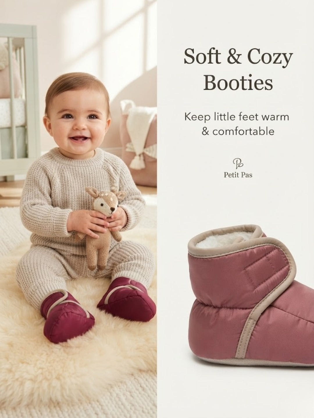 Cdeck Baby Wool Booties | Soft Warm Winter Baby Shoes | Cozy Maroon Booties for Babies 3–9 Months