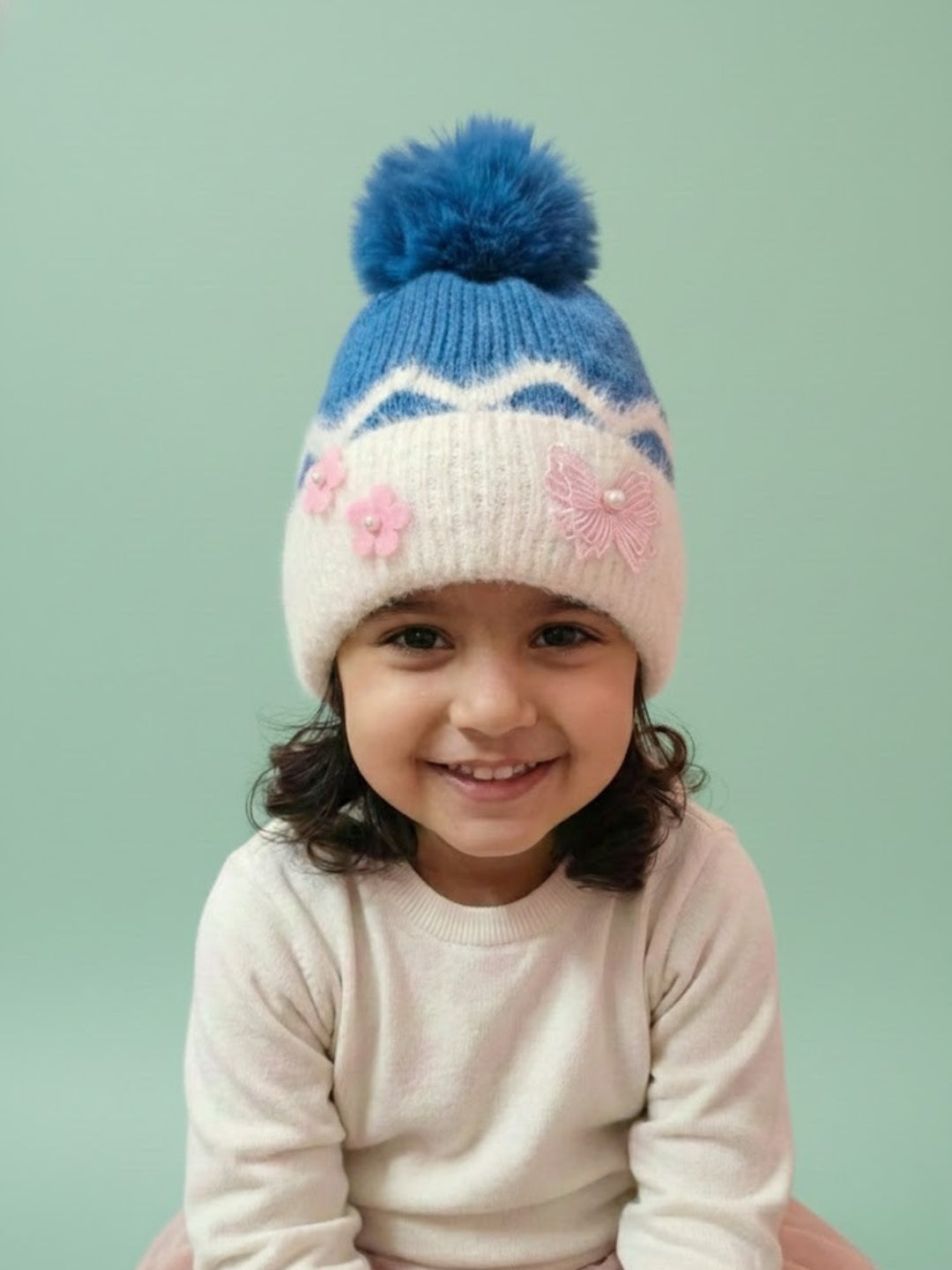 Cdeck Kids Woolen Winter Cap for Baby Girls | Soft, Warm & Comfortable | 1–2 Years