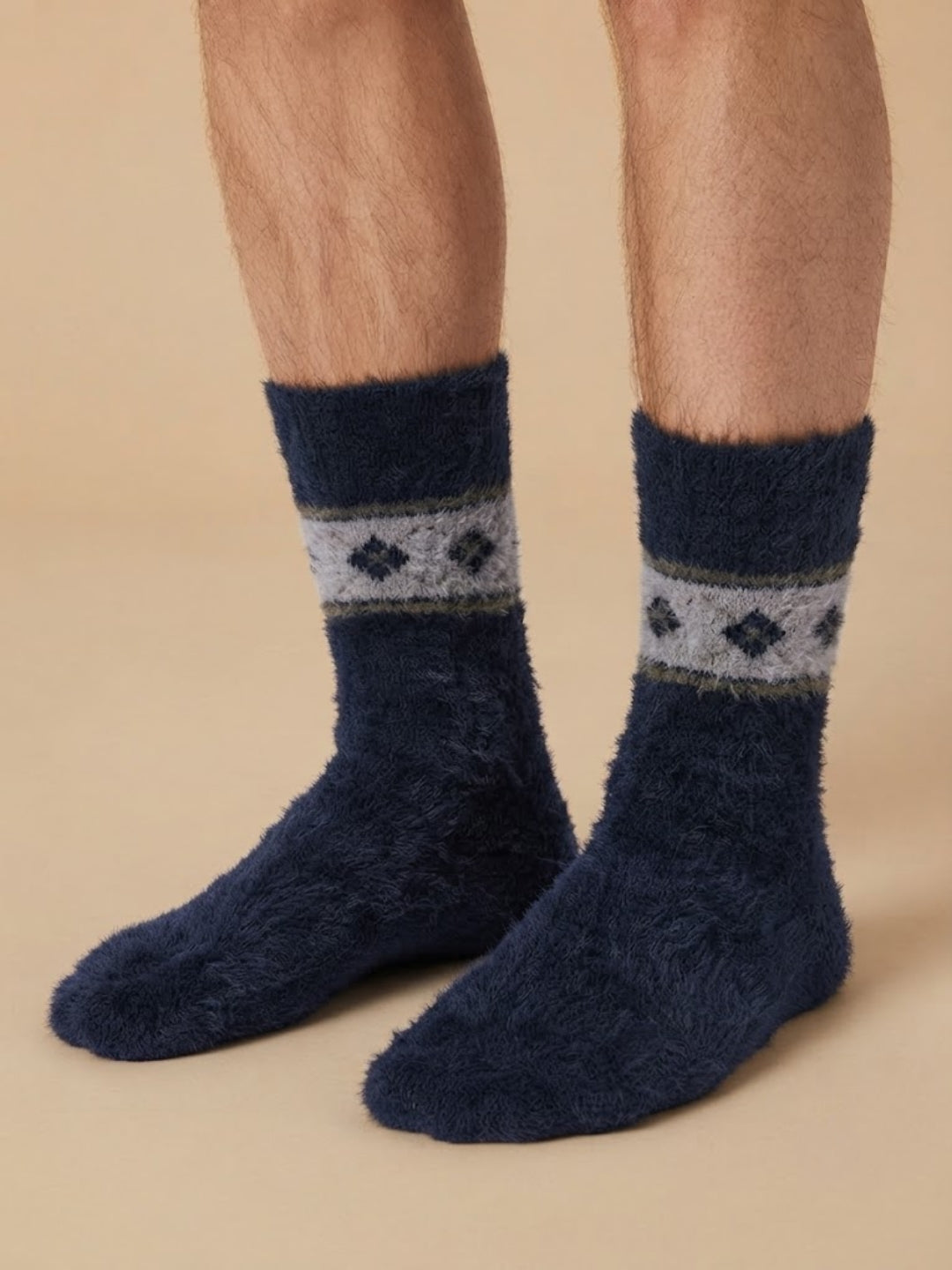 Cdeck Men’s Premium Fuzzy Wool Winter Socks | Soft, Warm & Comfortable | Stretchable Free Size | Navy Blue
