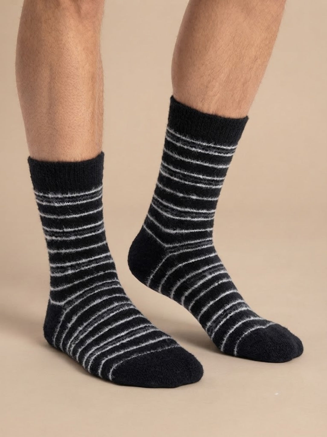 Cdeck Men’s Hair Wool Winter Socks | Single Pair | Soft, Warm & Comfortable | Black & White Striped