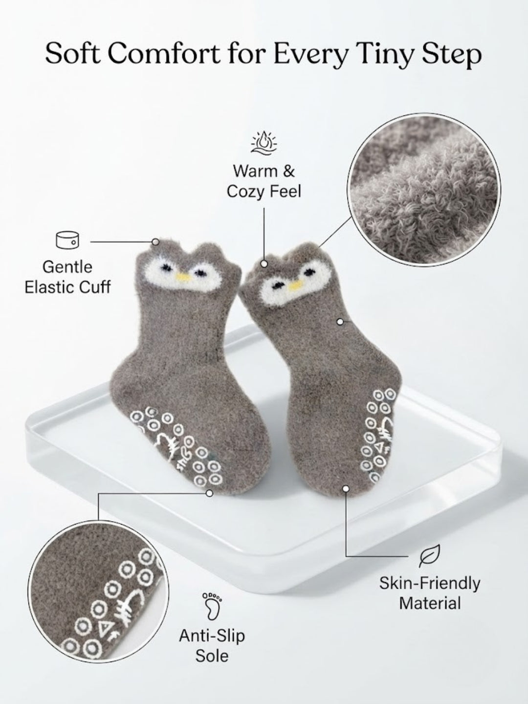 Cdeck Kids Winter Woolen Socks | Soft Fuzzy Rabbit Hair Wool Socks with Anti-Skid Sole | 0–4 Years | Pack of 3 | Multicolor