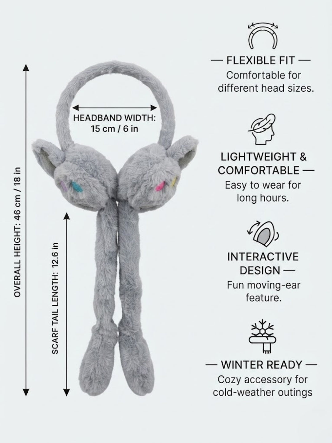Cdeck Velvet Cat Earmuffs for Girls & Women, Soft Warm Winter Earmuffs with Long Hanging Ear Covers, Free Size