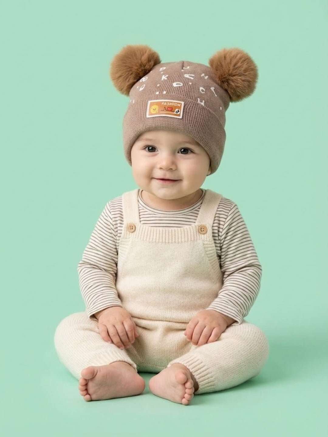 Cdeck Unisex Cable Knit Woolen Winter Beanie Cap with Pom Pom | Soft, Warm & Comfortable | 1–3 Years