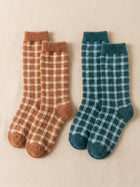 Cdeck Women’s Premium Soft Fuzzy Checkered Warm Winter Socks Combo for Women | Free Size | Brown & green