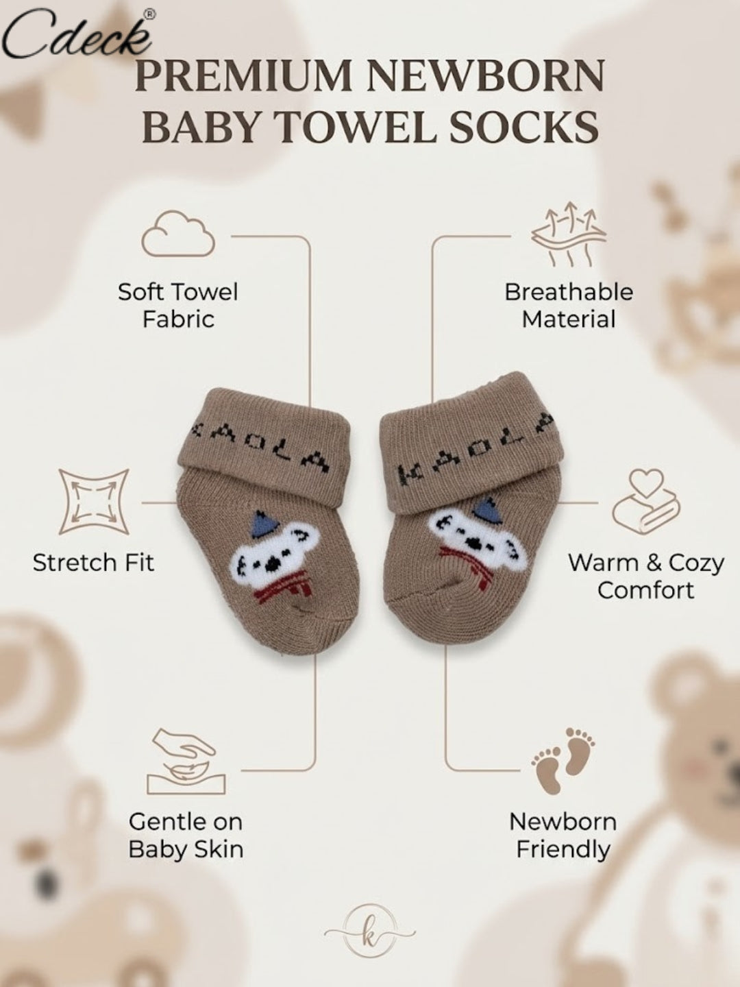 Cdeck Baby Kids Towel Cotton Socks | Soft, Comfortable & Absorbent | 0–12 Months