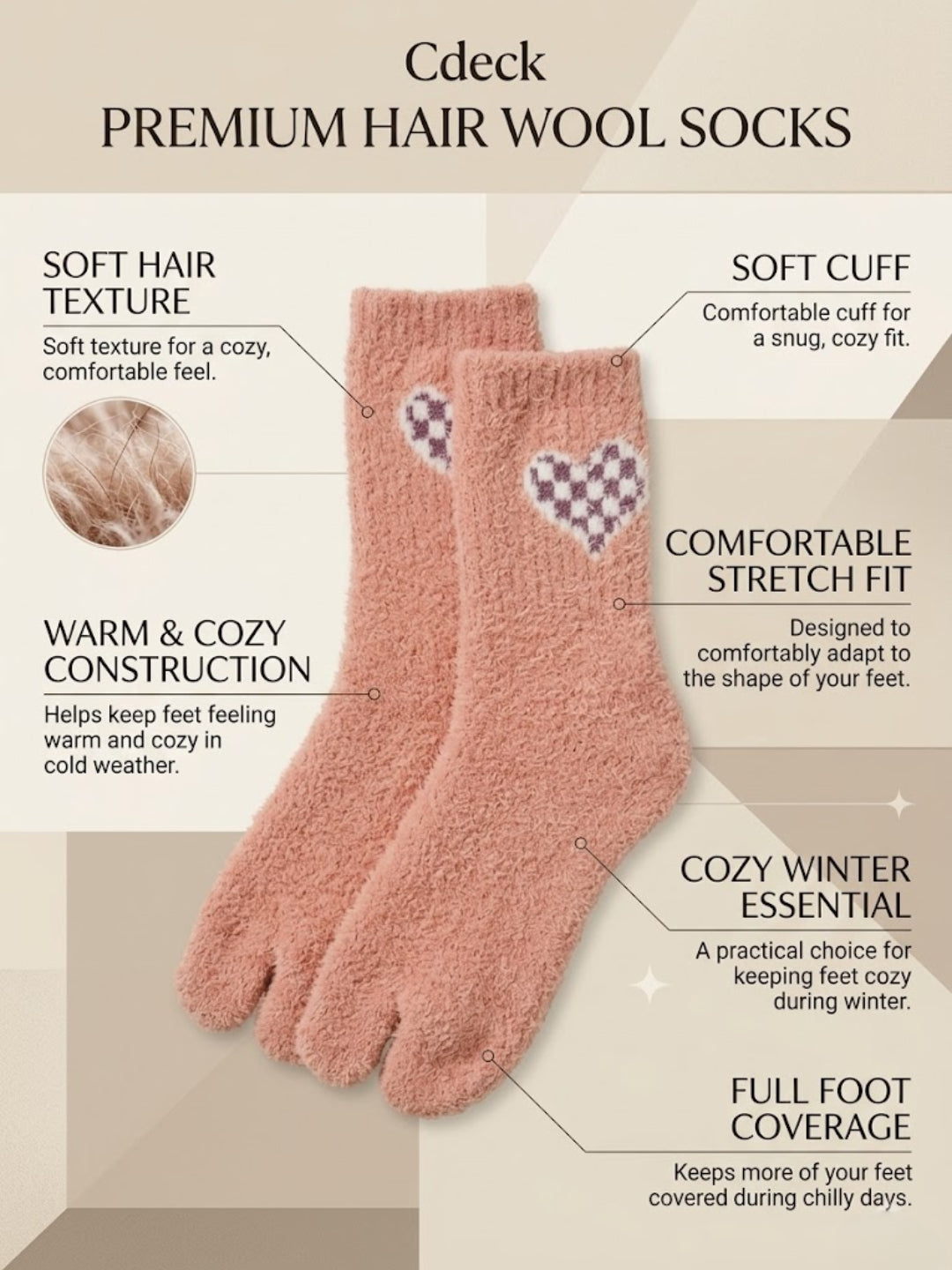 Cdeck Women’s Premium Fuzzy Split-Toe Socks – Cute Bunny Design | Warm Winter Socks | Free Size | Pink