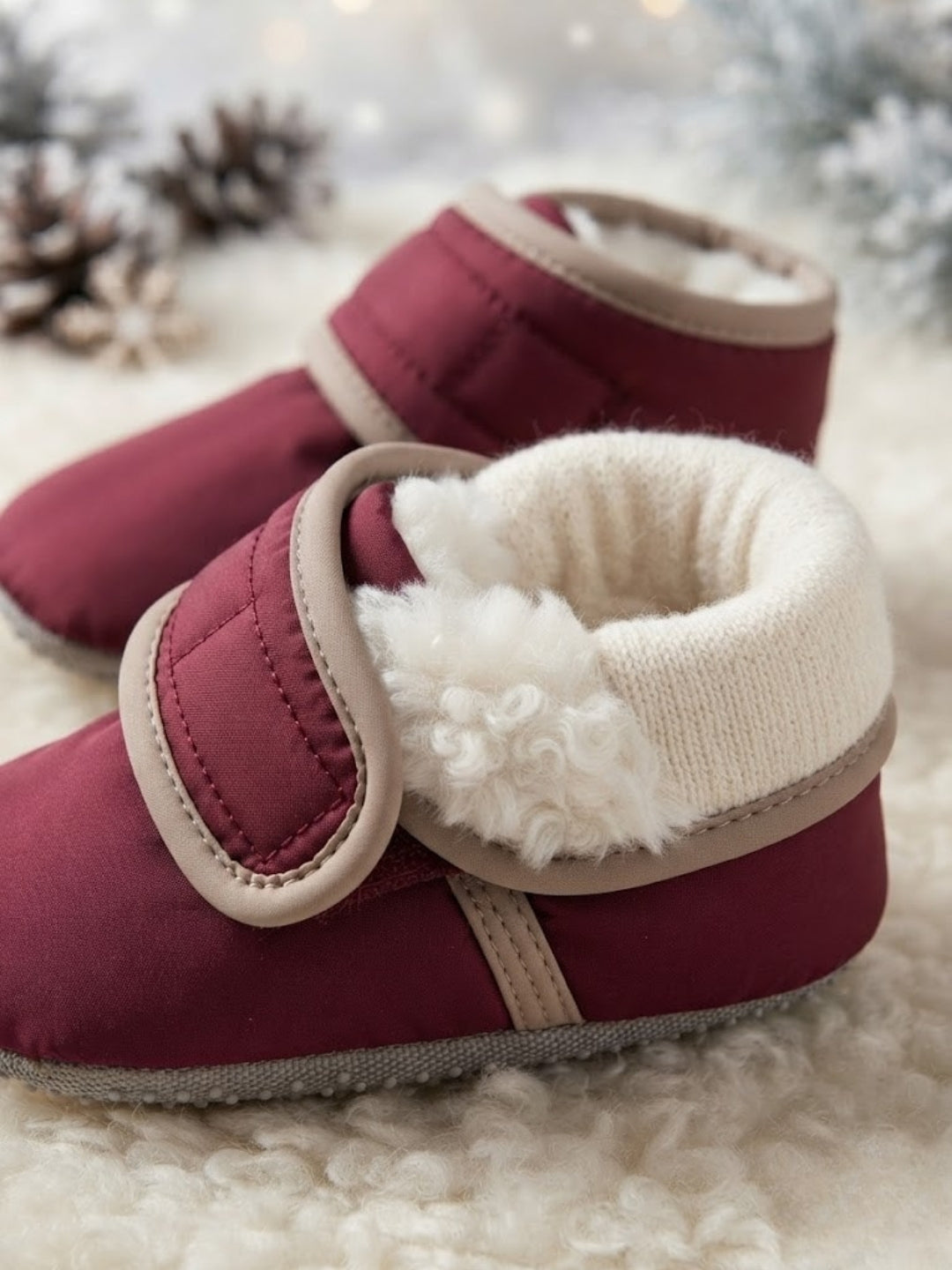 Cdeck Baby Wool Booties | Soft Warm Winter Baby Shoes | Cozy Maroon Booties for Babies 3–9 Months