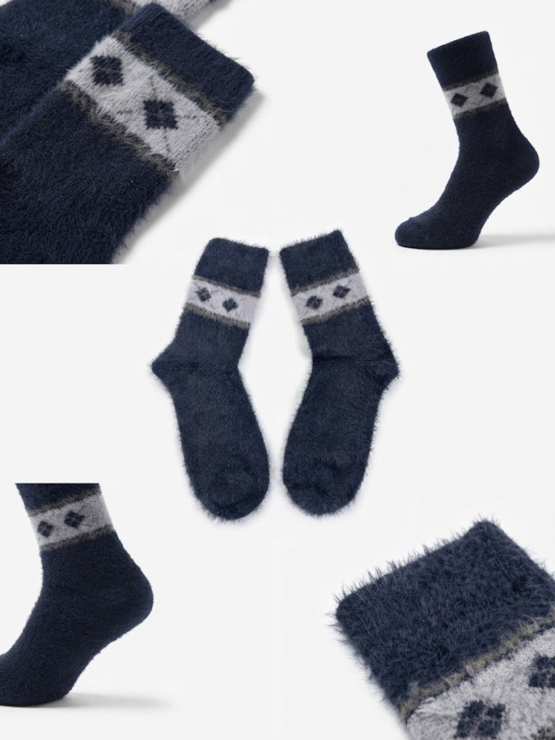 Cdeck Men’s Premium Fuzzy Wool Winter Socks | Soft, Warm & Comfortable | Stretchable Free Size | Navy Blue